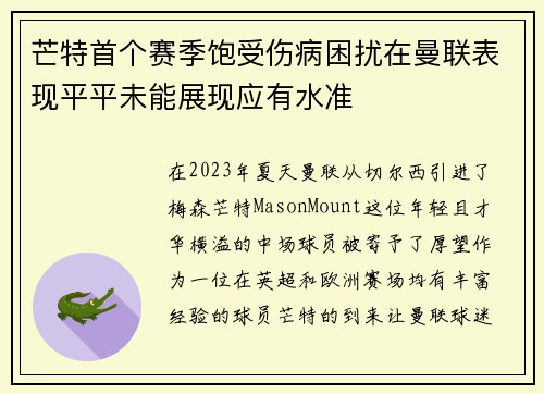 芒特首个赛季饱受伤病困扰在曼联表现平平未能展现应有水准 芒特首个赛季饱受伤病困扰在曼联表现平平未能展现应有水准